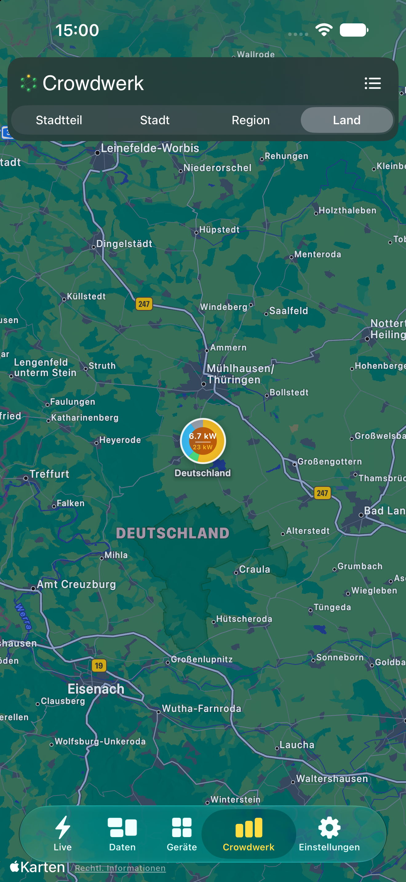 Crowdwerk-Karte: anonymisierte Nachbarschafts-Aggregation auf Deutschland-Ebene